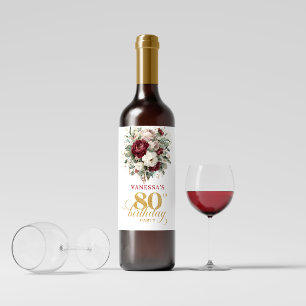 Chic Blush Burgundy 80th Birthday Wine Labels