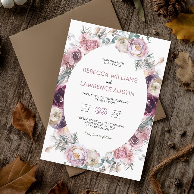 Chic blush burgundy botanical wedding invitation (Creator Uploaded)