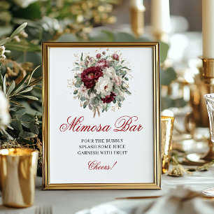 Chic Blush Burgundy Floral Mimosa Bar Sign