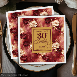 Chic Blush Burgundy Gold Boho 30th Birthday Party Napkin