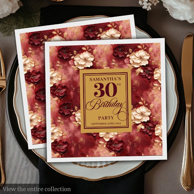 Chic Blush Burgundy Gold Boho 30th Birthday Party Napkin (Chic Blush Burgundy Gold Boho 30th Birthday Party Napkins)