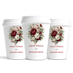 Chic Blush Burgundy Gold Wedding Paper Cups