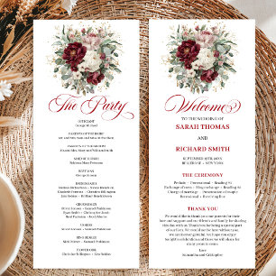 Chic Blush Burgundy Gold Wedding Program Card
