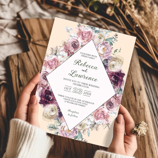 chic blush dusty rose botanical wedding invitation (Creator Uploaded)