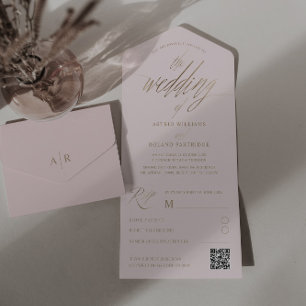 Chic Blush & Faux Gold Calligraphy The Wedding of  All In One Invitation