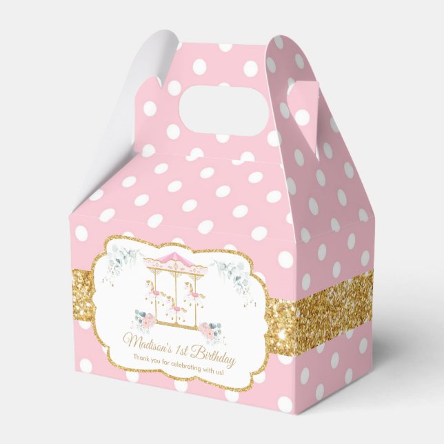 Chic Blush Floral Carousel 1st Birthday Thank You Favour Box (Front Side)