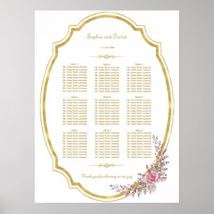 Chic Blush Floral Gold Frame Seating Chart
