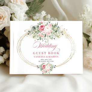 Chic blush floral gold greenery pastel pink weddin guest book