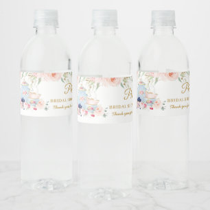 Chic Blush Floral High Tea Party Bridal Shower  Water Bottle Label