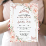 Chic Blush Floral Rose Gold Butterfly Quinceañera Invitation<br><div class="desc">This chic Quinceañera invitation features a rose gold princess tiara, a geometric frame adorned by delicate watercolor blush floral and soft greenery foliage. Personalise it with your details easily and quickly, simply press the customise it button to further re-arrange and format the style and placement of the text. Also great...</div>