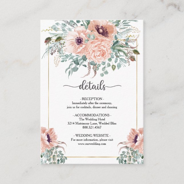 Chic Blush Floral Wedding Enclosure Card (Front)