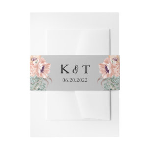  Chic Blush Floral Wedding Invitation Belly Band
