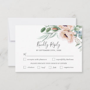 Chic Blush Floral Wedding Meal Choice RSVP Card