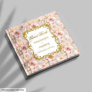 Chic Blush Gold Boho Wedding Guest Book Signing