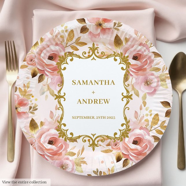 Chic Blush Gold Wedding Paper Plates (Chic Blush Gold Wedding Paper Plates)