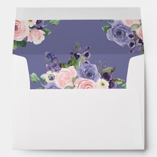 Chic Blush Lavender Purple Floral Wedding Envelope (Back (Bottom))