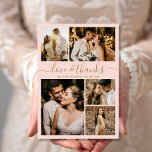 Chic Blush Love and Thanks Wedding Thank You Postcard<br><div class="desc">Elegant, Minimalist Gold and Blush Pink Script Wedding 5 Photo Collage Thank You Postcard. Modern wedding thank you card template featuring five (5) photo on the front and one (1) photo on the back. With the text "Love and thanks" in a swirly hand lettered typography script font in gold on...</div>