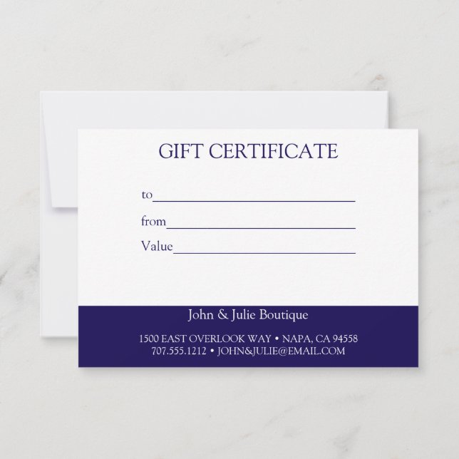 Chic Blush Navy Blue Gift Certificate (Back)