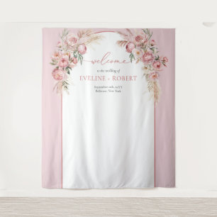 Chic blush peonies pampas boho arch sage Wedding Tapestry