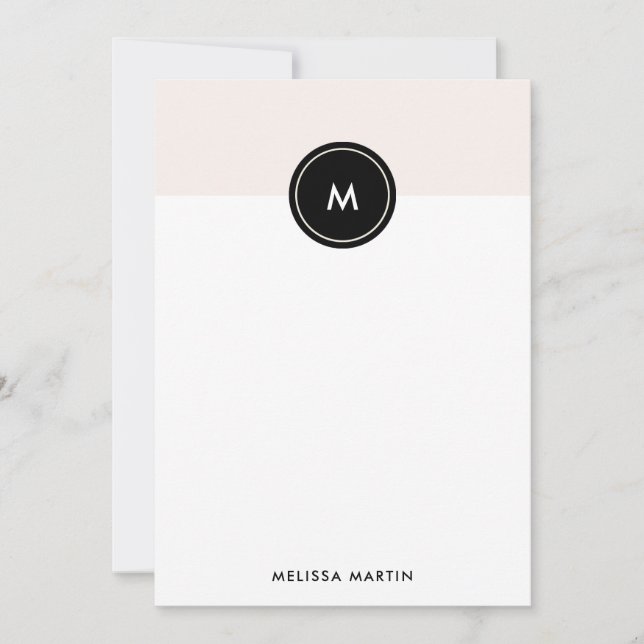 Chic Blush Pink and Black Stationery Card (Front)