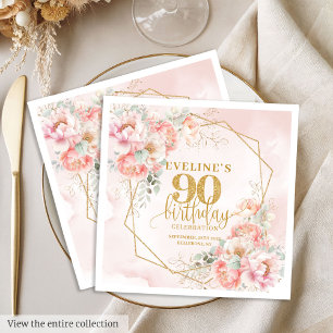 Chic blush pink and gold 90th birthday cocktail  napkin