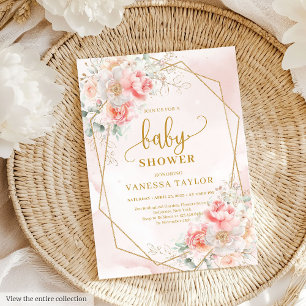 Chic blush pink and gold girl baby shower invite