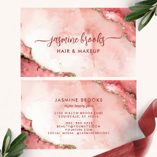 Chic Blush Pink and Gold Watercolor Business Card