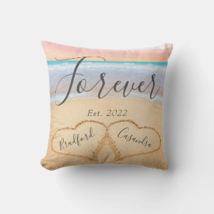 Chic Blush Pink Beach Couples Hearts Sand  Cushion