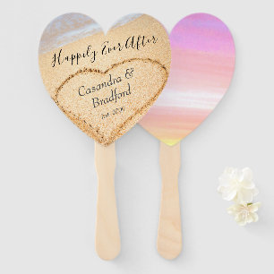 Chic Blush Pink Beach Wedding Heart Sand favour Hand Fan