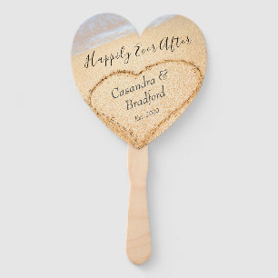 Chic Blush Pink Beach Wedding Heart Sand favour Hand Fan