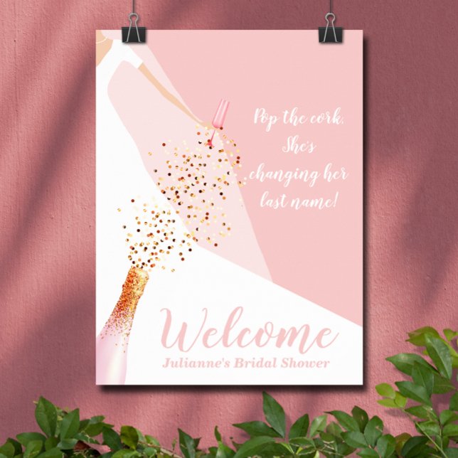Chic Blush Pink Bridal Shower Welcome Poster (Blush pink bridal shower Welcome poster, PRINTED and/or INSTANT DOWNLOAD, features bride in her gown)