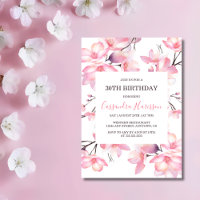 Chic Blush Pink Cherry Blossom Botanical Birthday