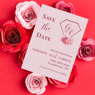 Chic Blush Pink & Crimson Red Save The Date Card