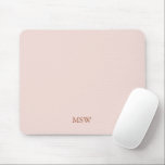 Chic blush pink custom monogram initials elegant mouse pad<br><div class="desc">Elegant custom name monogram initials blush pink solid plain color feminine mouse pad. Minimalist,  simple,  modern,  stylish design.
Dusty rose customizable serif text on blush pink solid plain color background.</div>