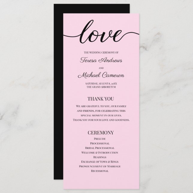  Chic Blush Pink Customisable Wedding Program Temp Programme (Front/Back)
