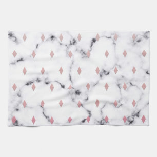 Chic Blush Pink Diamond Marble Pattern Tea Towel
