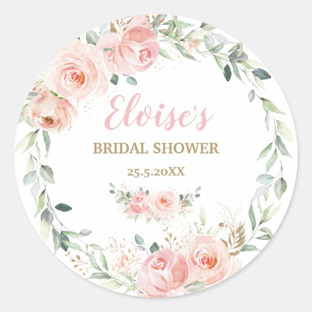 Chic Blush Pink Floral Baby Bridal Shower Birthday Classic Round Sticker (Front)