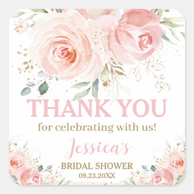 Chic Blush Pink Floral Baby Bridal Shower Birthday Square Sticker (Front)