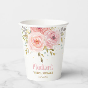 Chic Blush Pink Floral Baby Shower Birthday Party Paper Cups