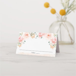 Chic Blush Pink Floral Butterflies Guest Name Plac Place Card