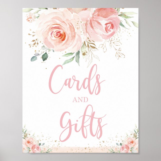 Chic Blush Pink Floral Cards and Gifts Tabletop  P Poster (Front)