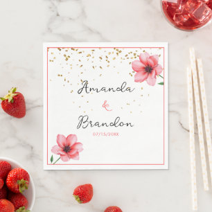 Chic Blush Pink Floral Confetti Frame Wedding Napkin