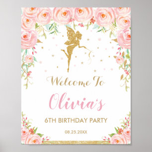 Chic Blush Pink Floral Fairy Birthday Welcome Poster