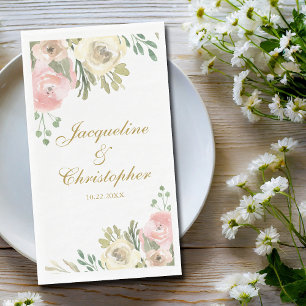 Chic Blush Pink Floral Gold Custom Wedding Napkin