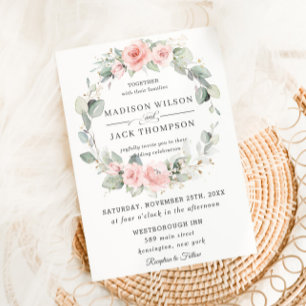 Chic Blush Pink Floral Greenery Wreath Wedding Invitation