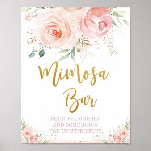 Chic Blush Pink Floral Mimosa Bar Bubbly Drink Poster