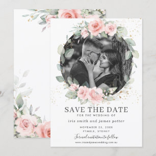 Chic Blush Pink Floral Photo Save the Date Card