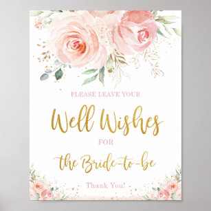 Chic Blush Pink Floral Well Wishes for Bride to Be Poster
