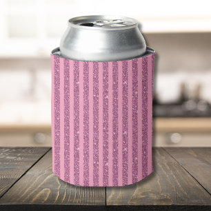 Chic Blush Pink Glitter Style Vertical Stripes Can Cooler