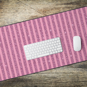 Chic Blush Pink Glitter Style Vertical Stripes Desk Mat